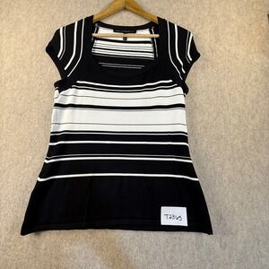 White House Black Market Black White Striped Knit Scoop Neck Top Small T2365